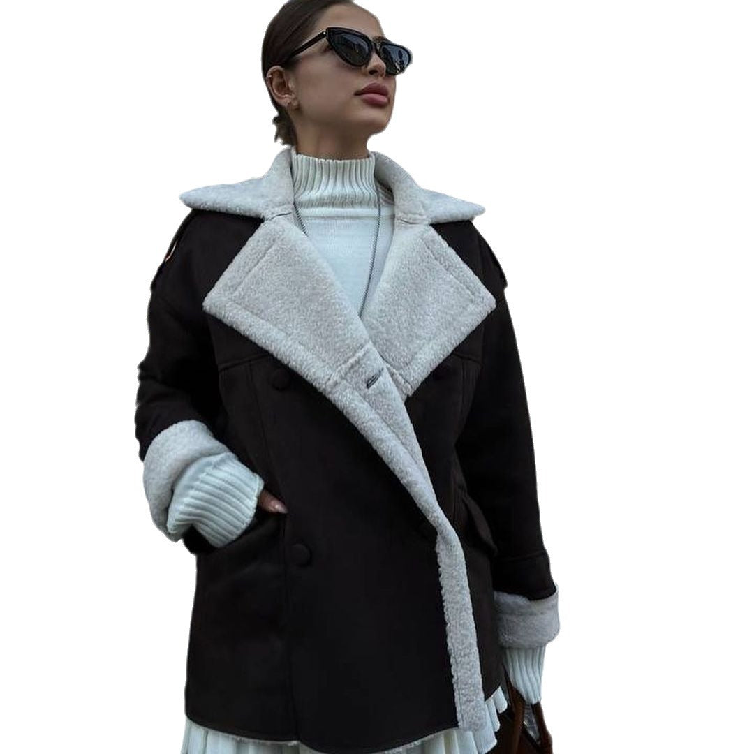 Dam oversize Flight jacka gjord Lambskin Imitation med Double-Breasted knappslå