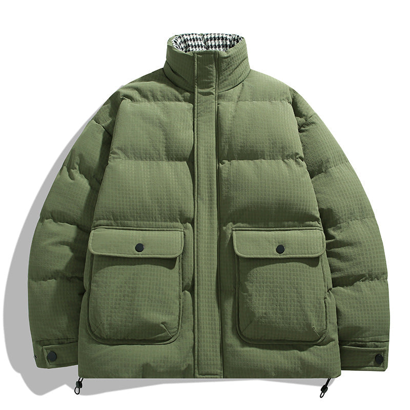 Unisex vadderad kviltad jacka med stor Flap fickor, ståkrage, och Ripstop Structure