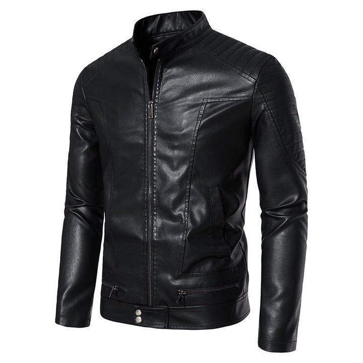 Herr Mode Läderimitation Jacka med Quiltad Detaljer
