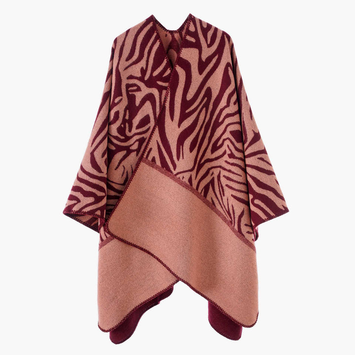 Dam oversized Jacquard poncho i Cape stil med Open Fall och Decorative Stitching