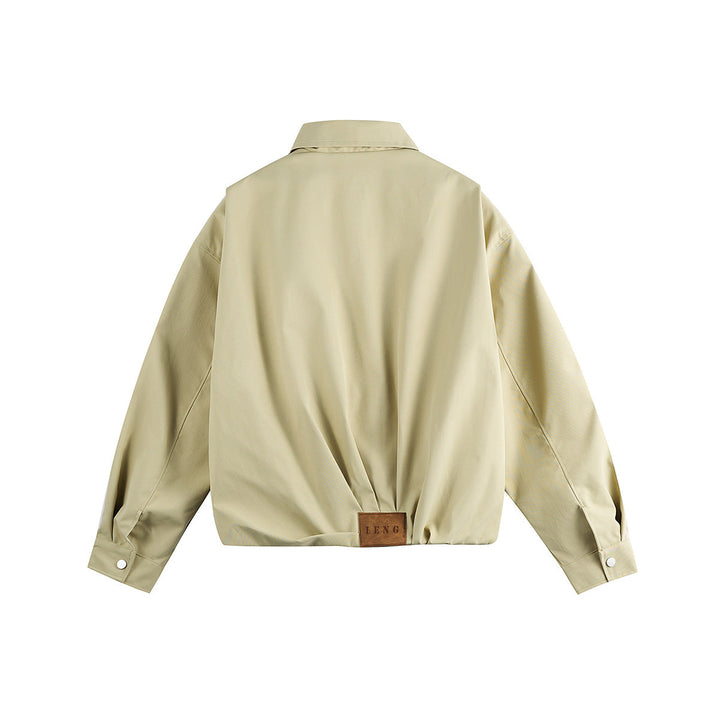 Unisex Kort Blouson i Boxig Skärning med Skjortkrage och Gathered Fåll
