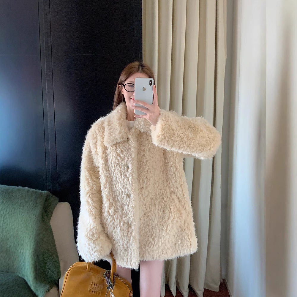 Dam oversize Faux Fur kappa med teddy look, Stand krage och fickor