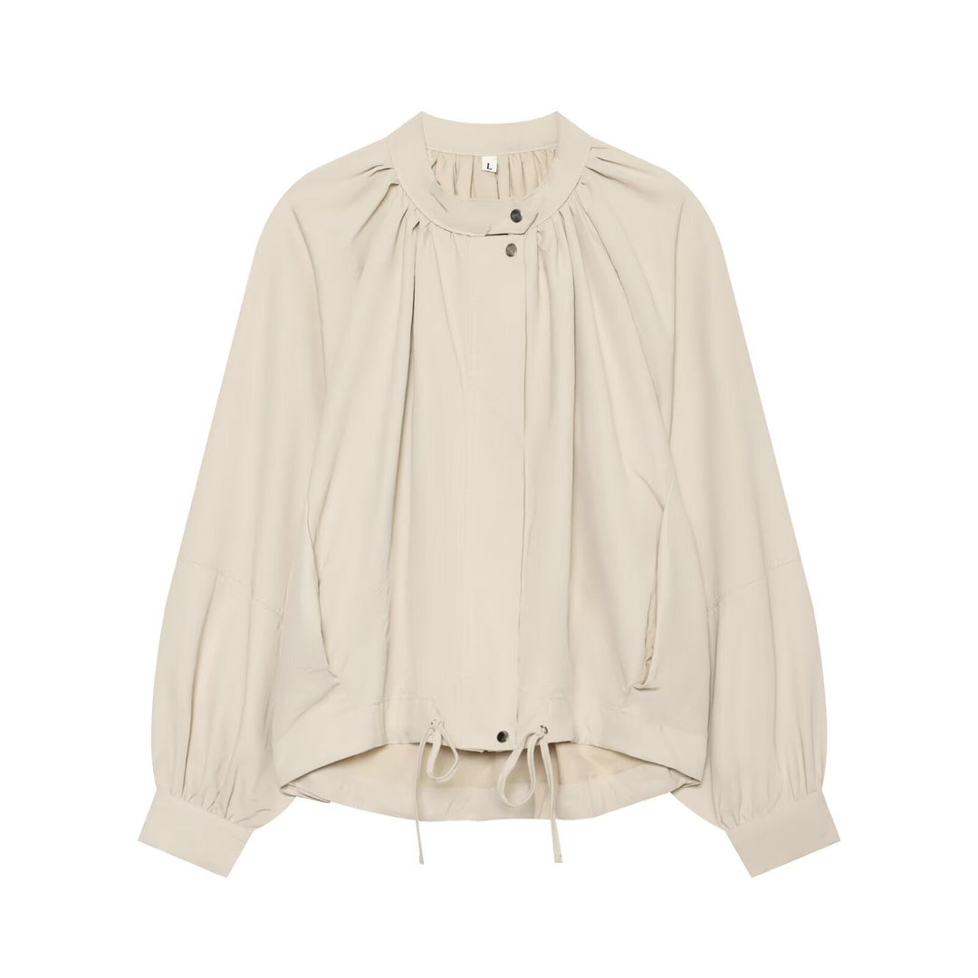 Dam Lätt Blouson Jacka med Round Neck, Gathered Yoke och Drawstring