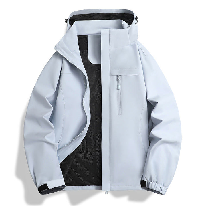 Herr vatten- och vindtät softshell utomhusjacka med huva, ventilerande meshfoder och bröst dragkedja