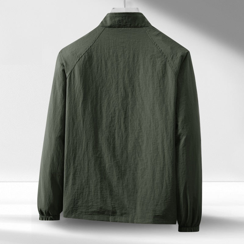 Herr Lätt Vindskyddande Zip-Up Blouson Jacka med Stående Krage och Elastisk Muddar