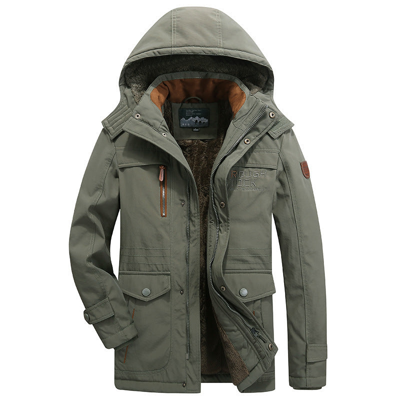 Herr Insulated Parka med Teddyfoder, Huva och Multifunction Fickor