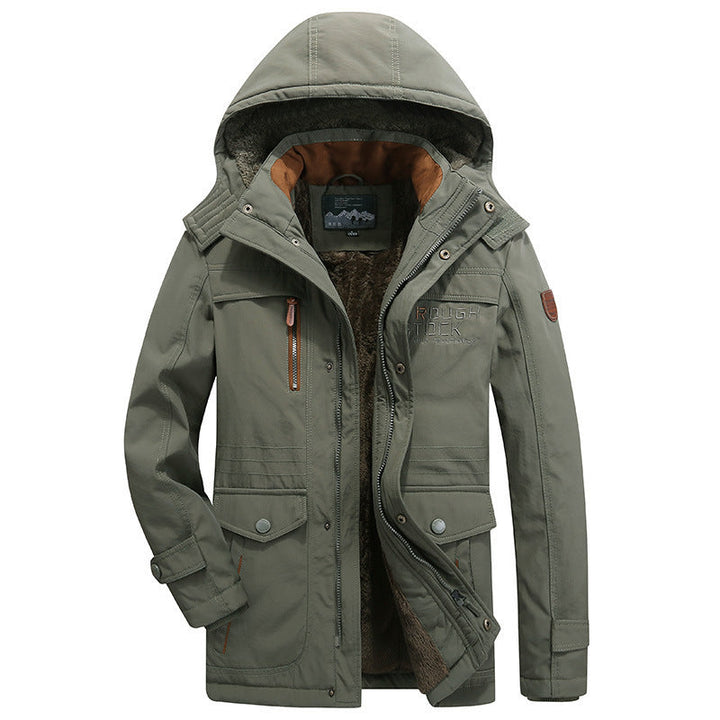 Herr Insulated Parka med Teddyfoder, Huva och Multifunction Fickor