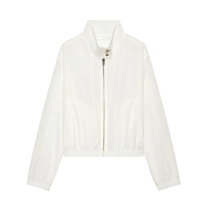 Dam Kort Blouson i A Minimalistisk Clean Look med A Hög Standing Krage och Elastic Waistband.