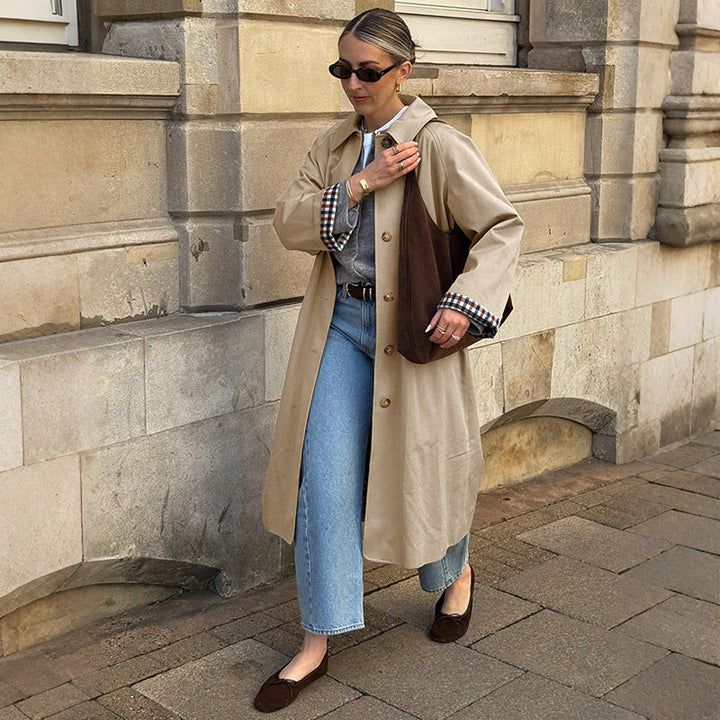 Dam Klassisk Trenchcoat med Checked Foder