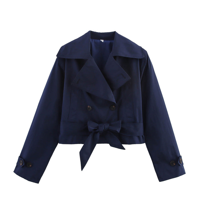 Dam 70+ Kort Trench Blouson Jacka med Tie Belt och Wide Lapel