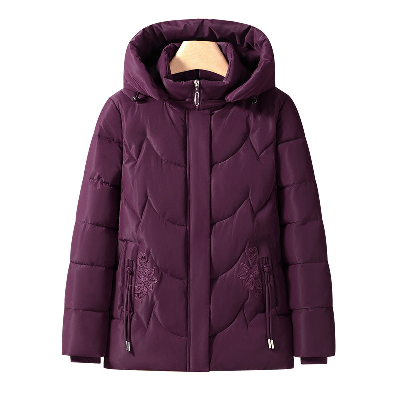 Dam quiltad thermo outdoorjacka med ergonomic huva och floral pocket embroidery