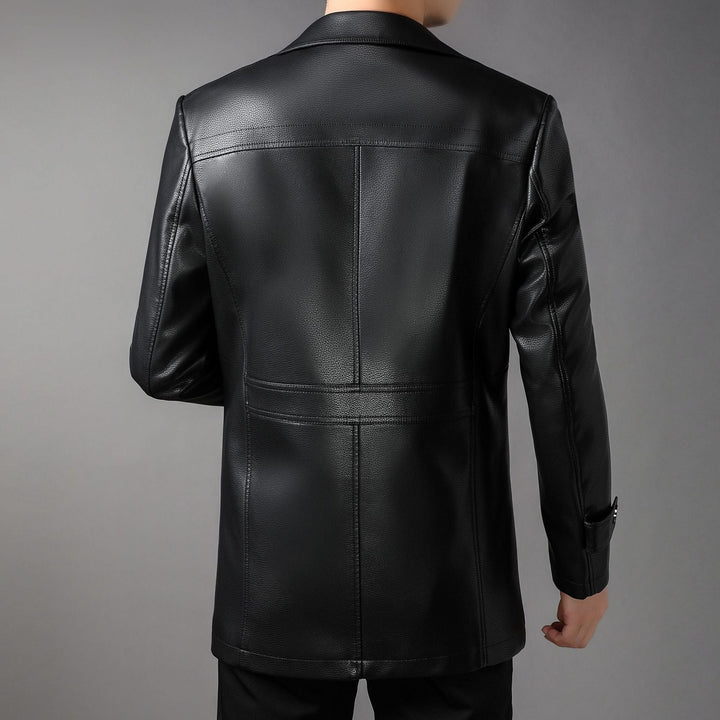 Herr Long Läder Rock med Lapel Krage och Bröst Zip