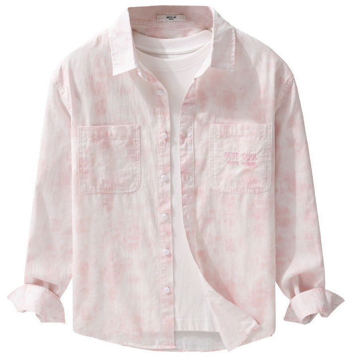 Herr Lätt Bomull Overshirt med Diskret Tie-Dye Look, Bröstfickor och Avslappnad Passform