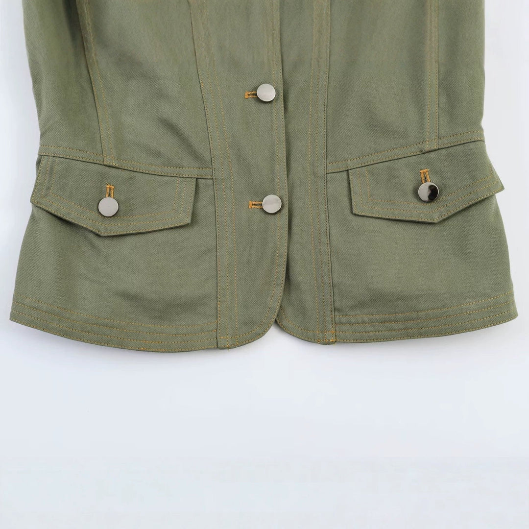 Dam Utility Fältjacka med Stå Krage, Shoulder Patches, och Lock Fickor