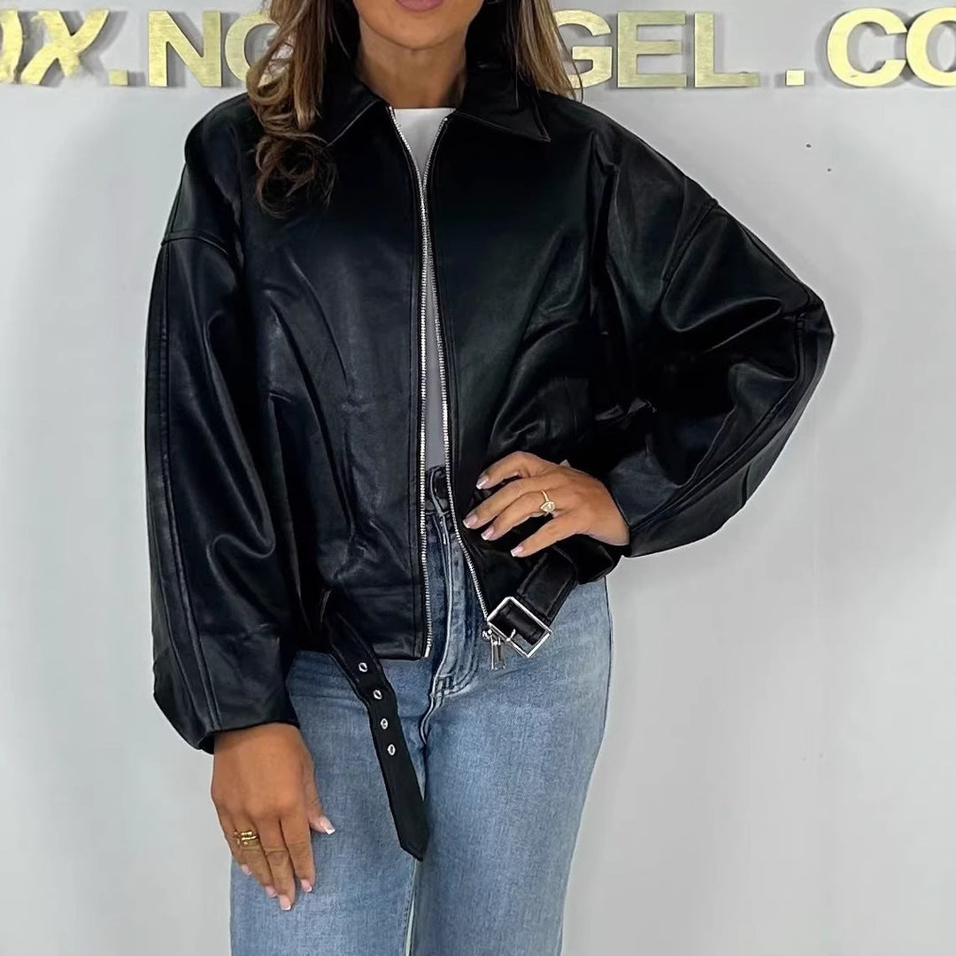 Dam Fashion konstläderjacka med Waistbelt