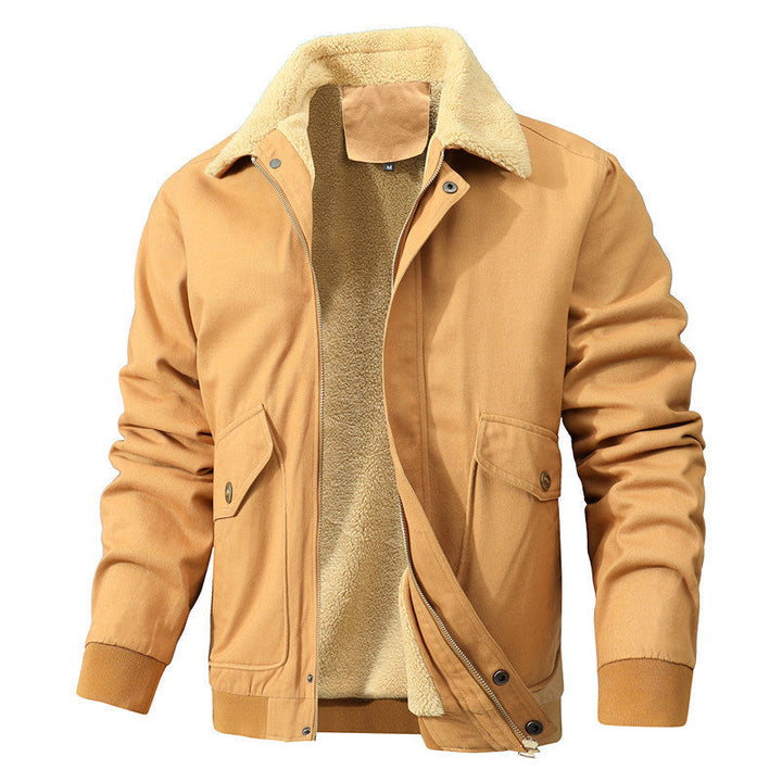 Herr Avslappnad Worker Blouson Tillverkad av Canvas med Warming Teddy Fleecefoder och Dold Fram Dragkedja