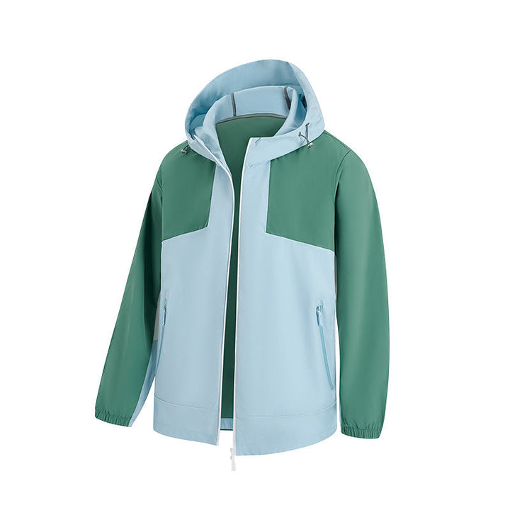 Herr Lätt Two-Tone Water-Repellent Jacka med Huva med Hel Dragkedja och Elastiska Muddar