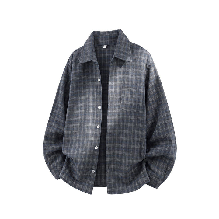 Unisex Oversize Flannel Skjortjacka med Check Mönster och Patch Chest Ficka