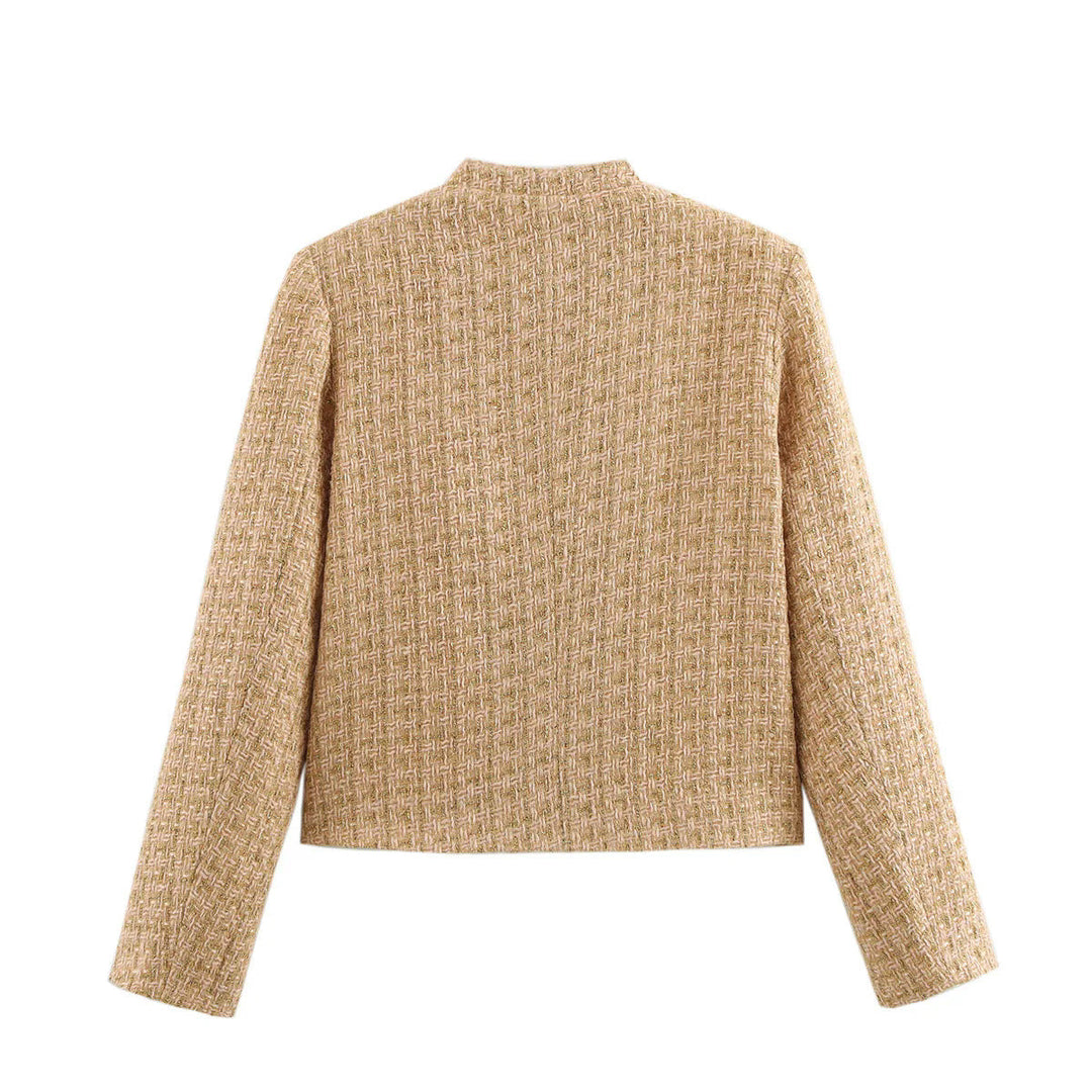Dam figurnära bouclé tweed jacka med ståkrage och four decorative fickor