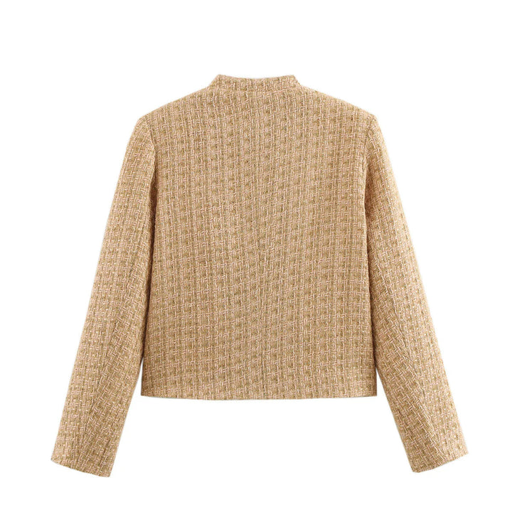 Dam figurnära bouclé tweed jacka med ståkrage och four decorative fickor