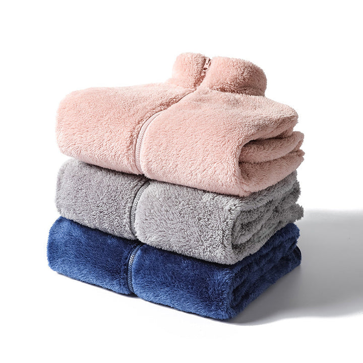Dam Cozy teddy fleecejacka in oversize stil med ståkrage och dragkedja