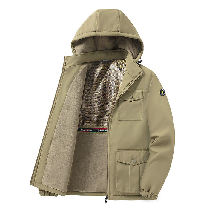 Herr Vindskyddande Fleecefodrad Parka med Huva och Multi-Function Fickor