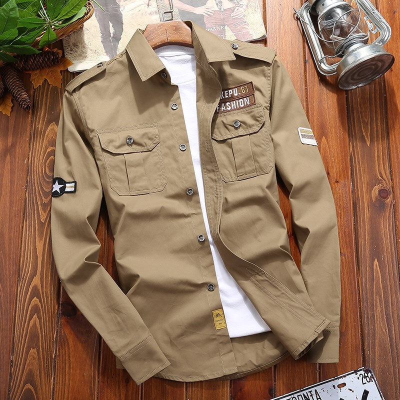 Herr Utility Skjortjacka med Bröstfickor, Axel Epaulettes, och Badge Applications
