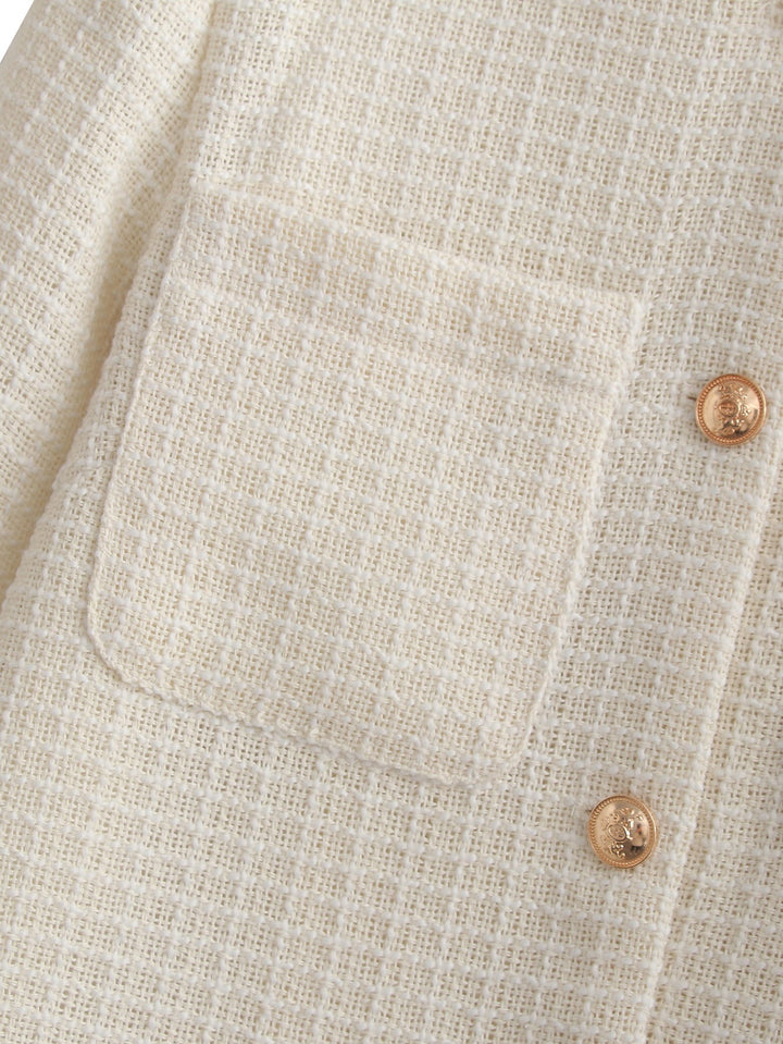Dam Bouclé-Tweed blazer jacka med rund hals och påsydda fickor