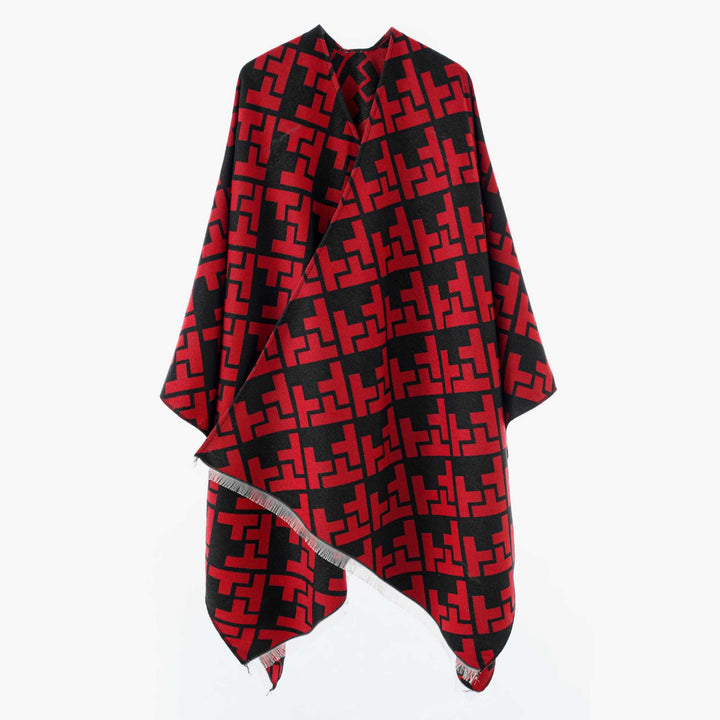 Dam Oversize Jacquard capeponcho tillverkad av ullblandning med geometric mönster och fringes