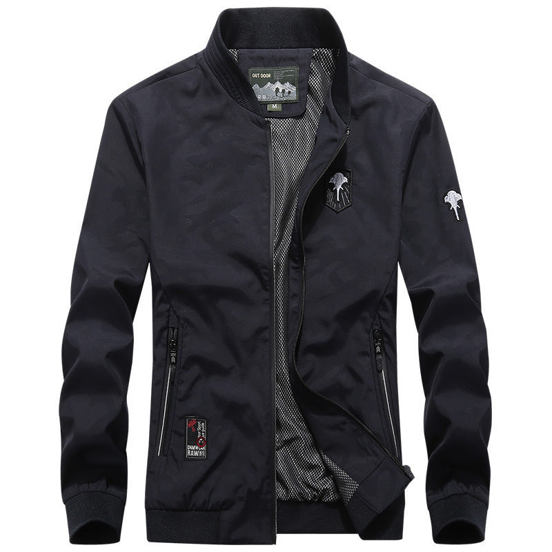 Herr lätt urban Windbreaker Jacka med meshfoder, Broderad Patchar och fickor med dragkedja