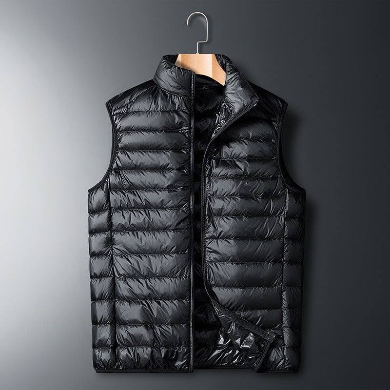 Herr Ultralight Packable Dun Imitation Quiltad Väst med Stående Krage