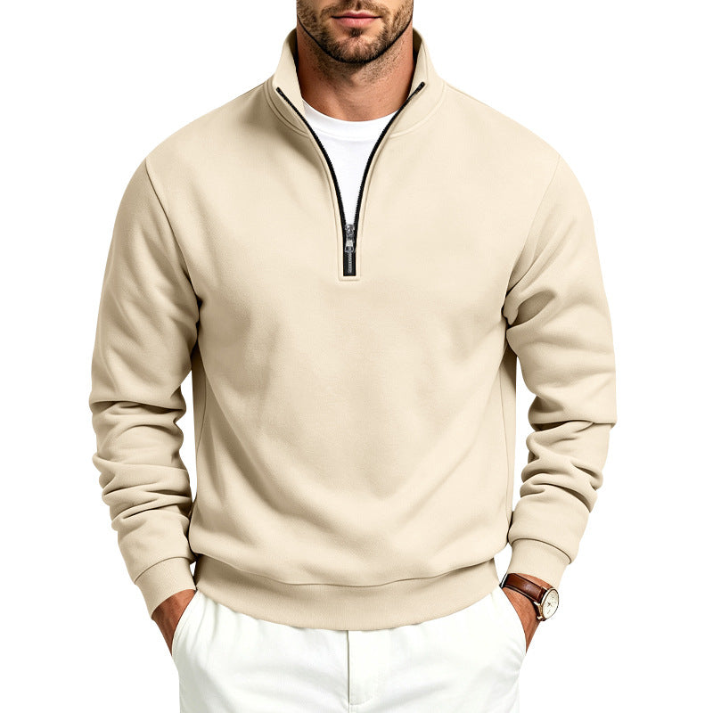 Herr Halv Dragkedja College-Tröja med Turtleneck och Mjuk Fleece Inner Side