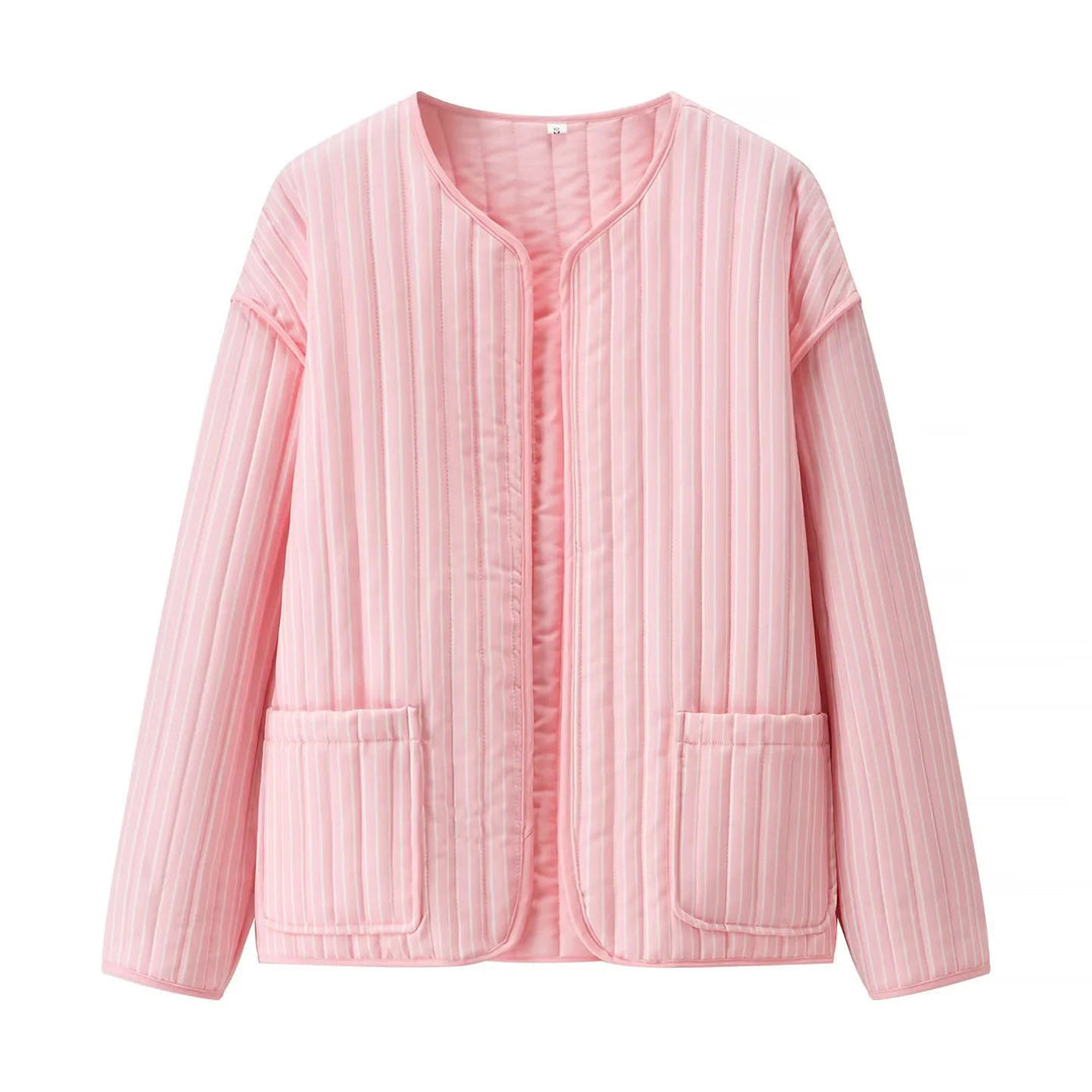Dam Quiltad Övergångsjacka med Round Neckline, Open Fram och Utanpåfickor