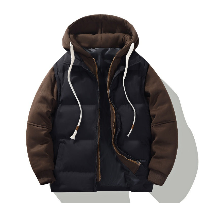 Herr Two-Layer med Huva Quiltad Jacka med Detachable Padding och Mjuk Ärm Panels