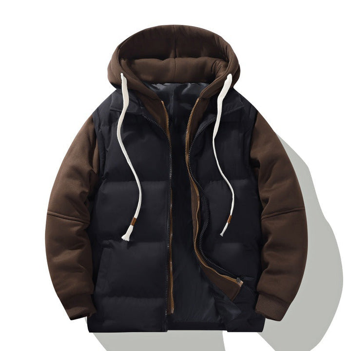 Herr Two-Layer med Huva Quiltad Jacka med Detachable Padding och Mjuk Ärm Panels