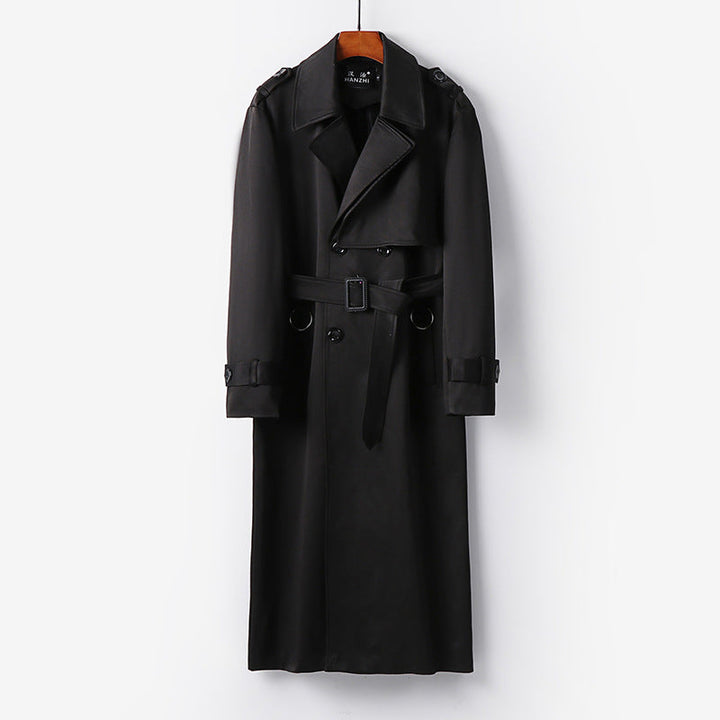 Herr Elegant Ankle-Length Trench Kappa med Dold Knappslå och Midja Bälte