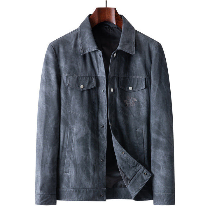 Herr Suede Look Trucker Jacka med Skjorta Krage och Lock Fickor
