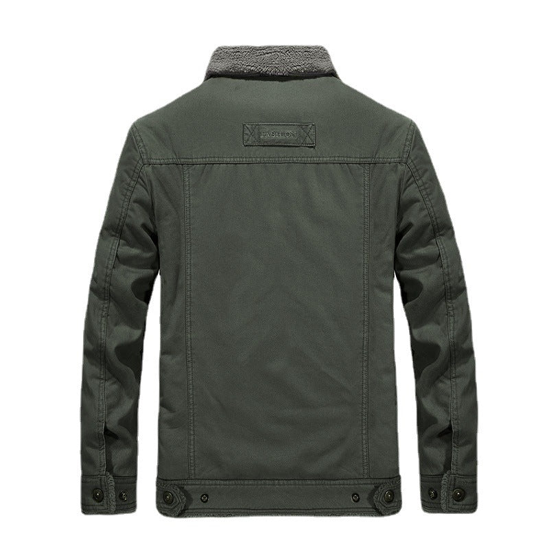 Herr Sherpa-Lined Canvas Trucker Jacka med Teddyfoder och Skjorta Krage