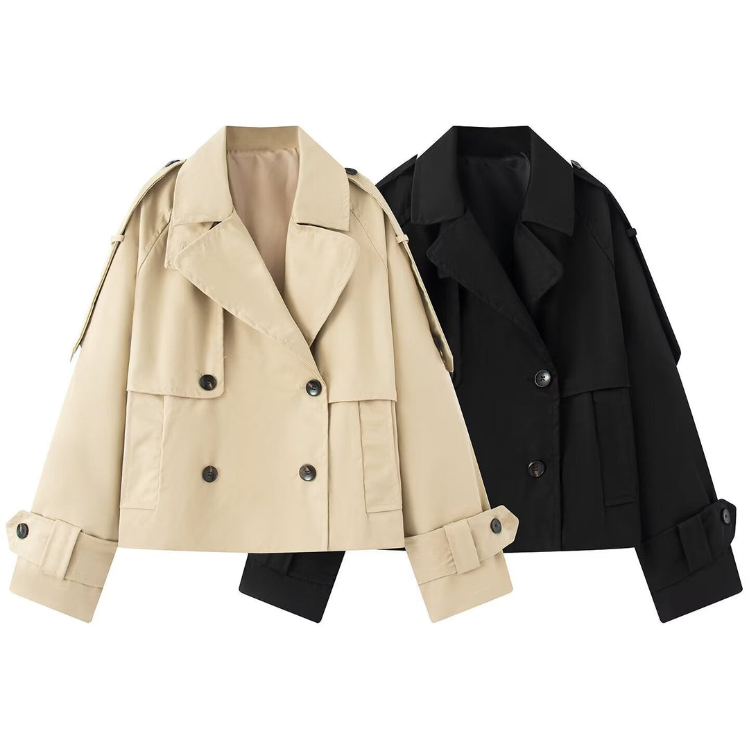 Dam Kort Skärning Kort Trenchcoat med Dubbel-Breasted Knapp Stängning och Epaulets