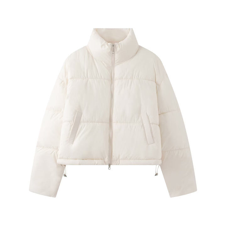 Dam Kort Oversized Pufferjacka med Hög Ståkrage och Tvåvägsdragkedja
