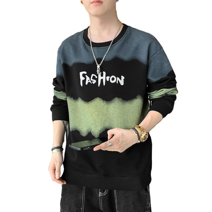 Herr Oversized College-Tröja med Tie-Dye Effect, Crew Neck och Tryck