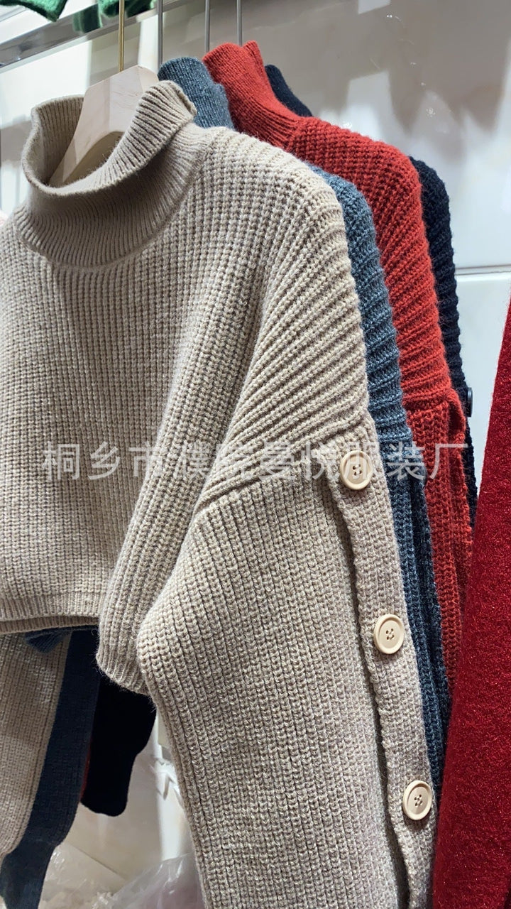 Dam kort-skärning Turtleneck Bolero Wrap med lång ärm knappar