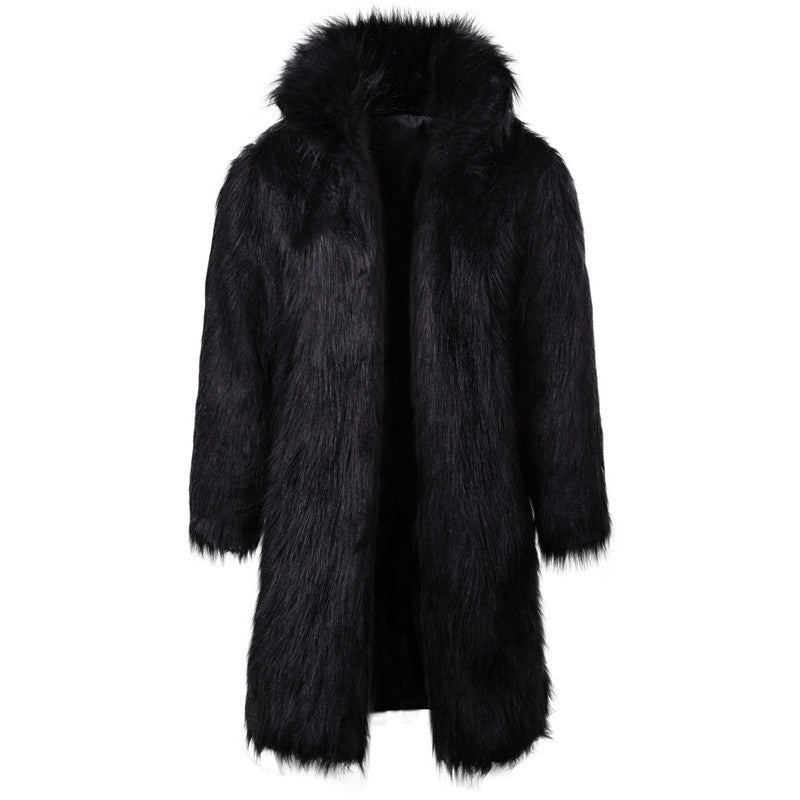 Dam med huva kappa gjord faux fur mid-length med luxurious teddy look