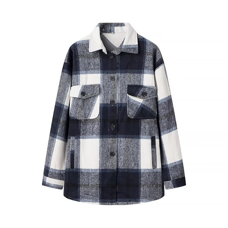 Dam Checked Transition Shacket gjord mjuk Flannel med Attached bröstfickor