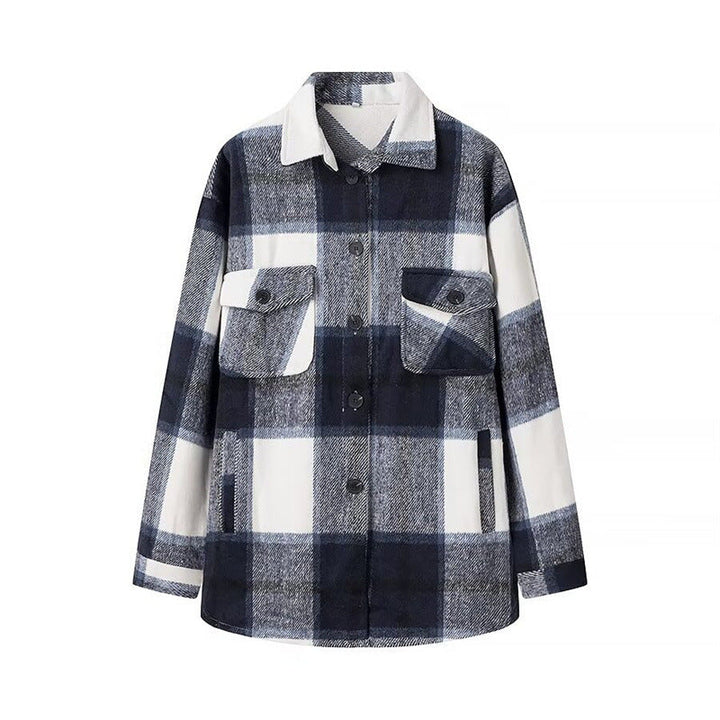 Dam Checked Transition Shacket gjord mjuk Flannel med Attached bröstfickor