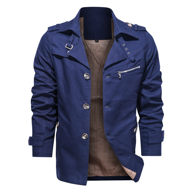 Herr Short Trenchcoat i Utility Fält Stil med Stående Krage och Zip Breast Ficka