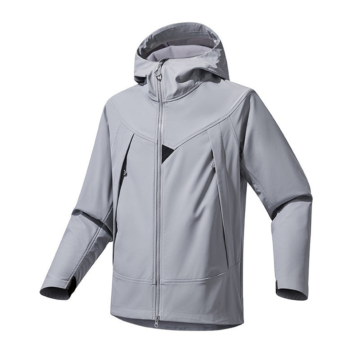 Herr Technical Softshell Utomhus Jacka med Huva Vindskyddande Stretch och Tvåvägsdragkedja