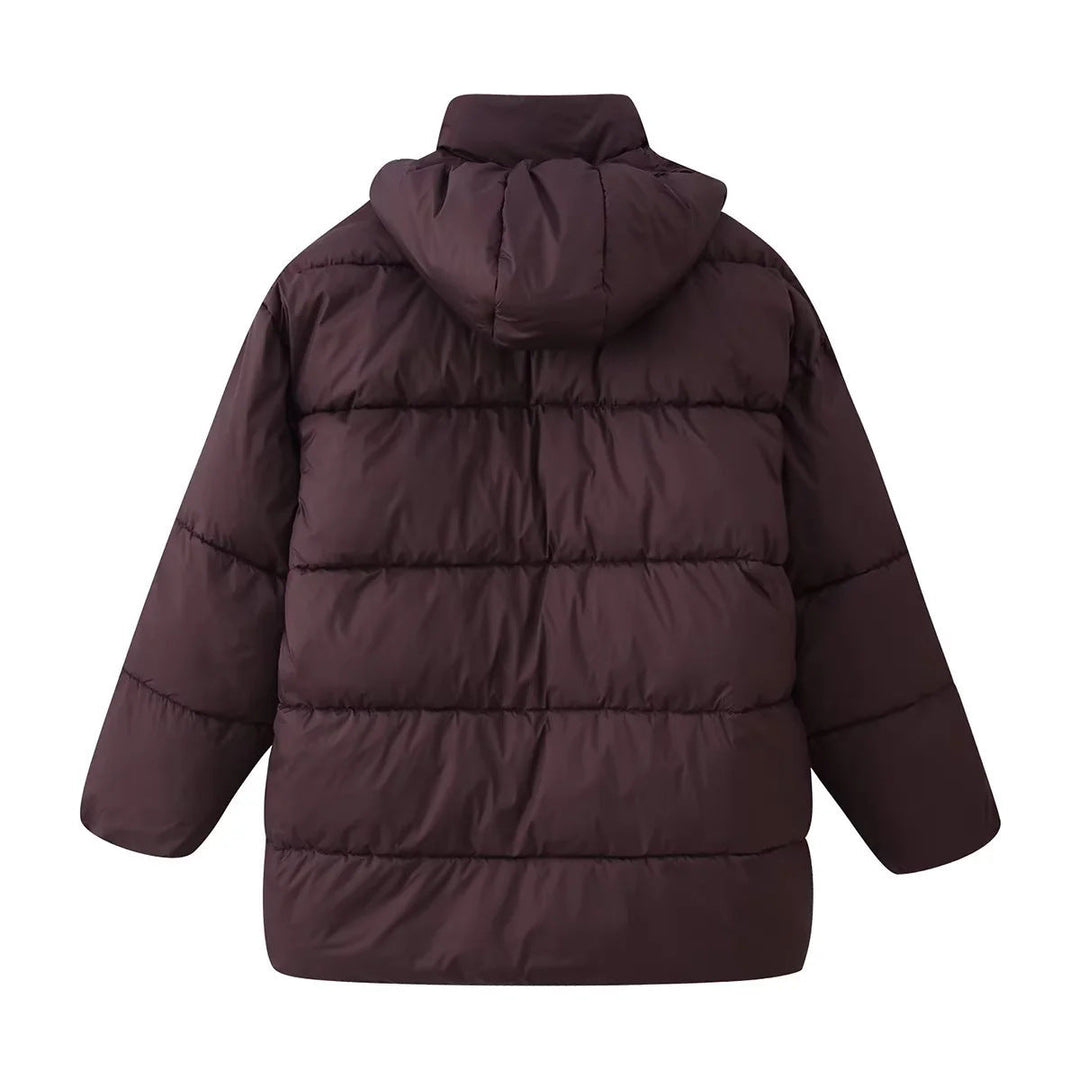 Dam oversized quiltad jacka med huva och värmande värmefoder
