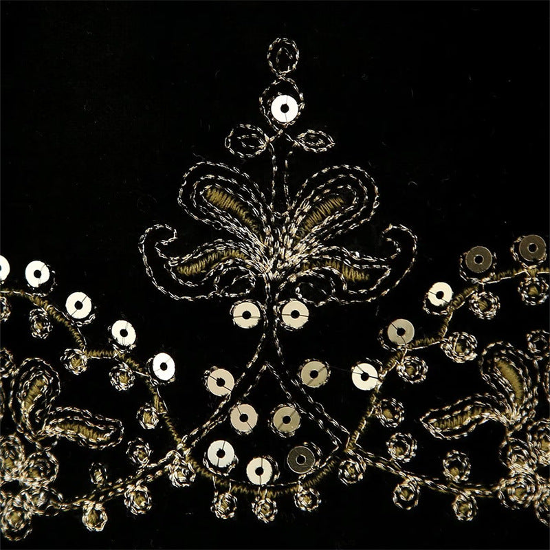 Dam Embroidered Velvet Kort Väst med Bead och Sequin Kant
