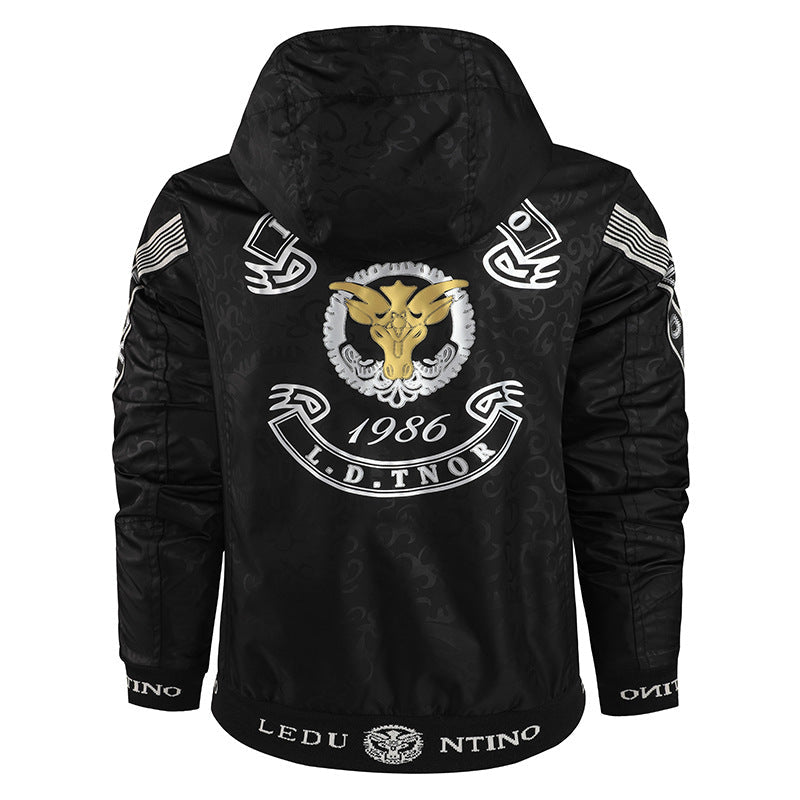 Herr Lätt Jacka med Huva med Randig Foder, Logo Ärm Tryck, och Elastic Fåll.
